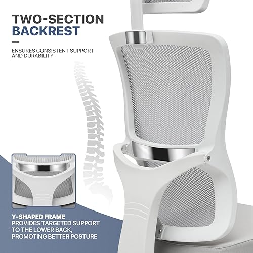 Miniatura 8 de MoNiBloom Silla de oficina ergonómica con respaldo alto, silla giratoria con reposacabezas y brazos ajustables, soporte lumbar y función de