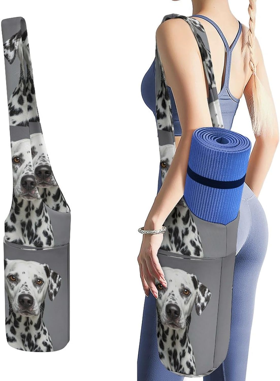 Dalmatian Yoga Mat Bag, Durable Canvas Yoga Mat Storage Bag with Water Bottle Pocket And Bottom Wet Bag, Fits Most Size Yoga Mats
