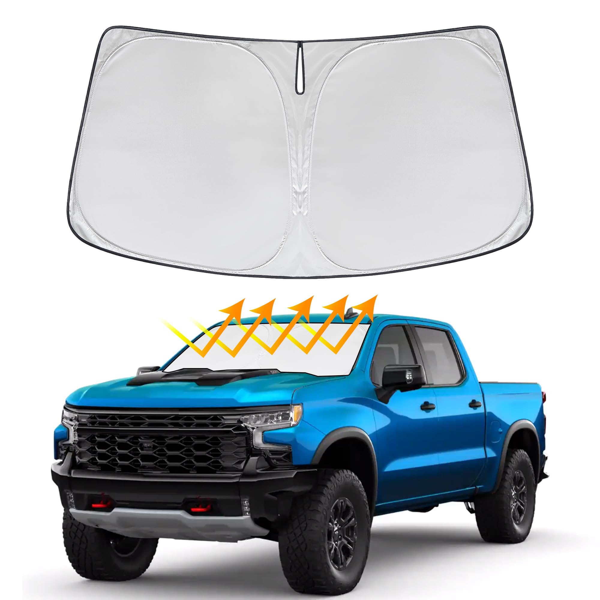 MEJELAKI Front Windshield Sun Shade Custom Fit for Chevrolet/Chevy Silverado 1500 2019-2023 Update Foldable Window Sunshade Auto Heat Shield Sun Visor Protector Blocks UV Rays Keep Your Car Cooler