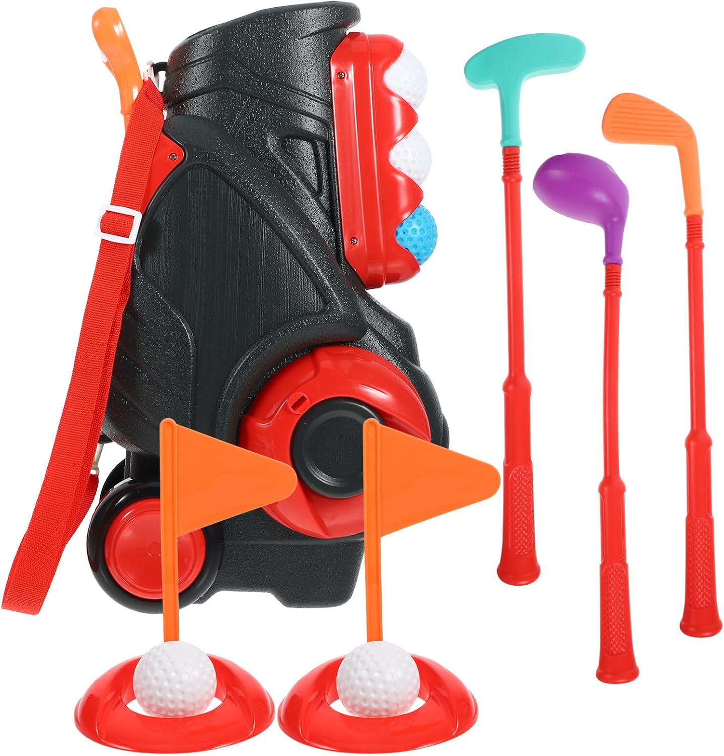 GALPADA Golf Set with Portable Cart Black Golf Clubs for Indoor Outdoor Hand-Eye Coordination Sports Game for Boys