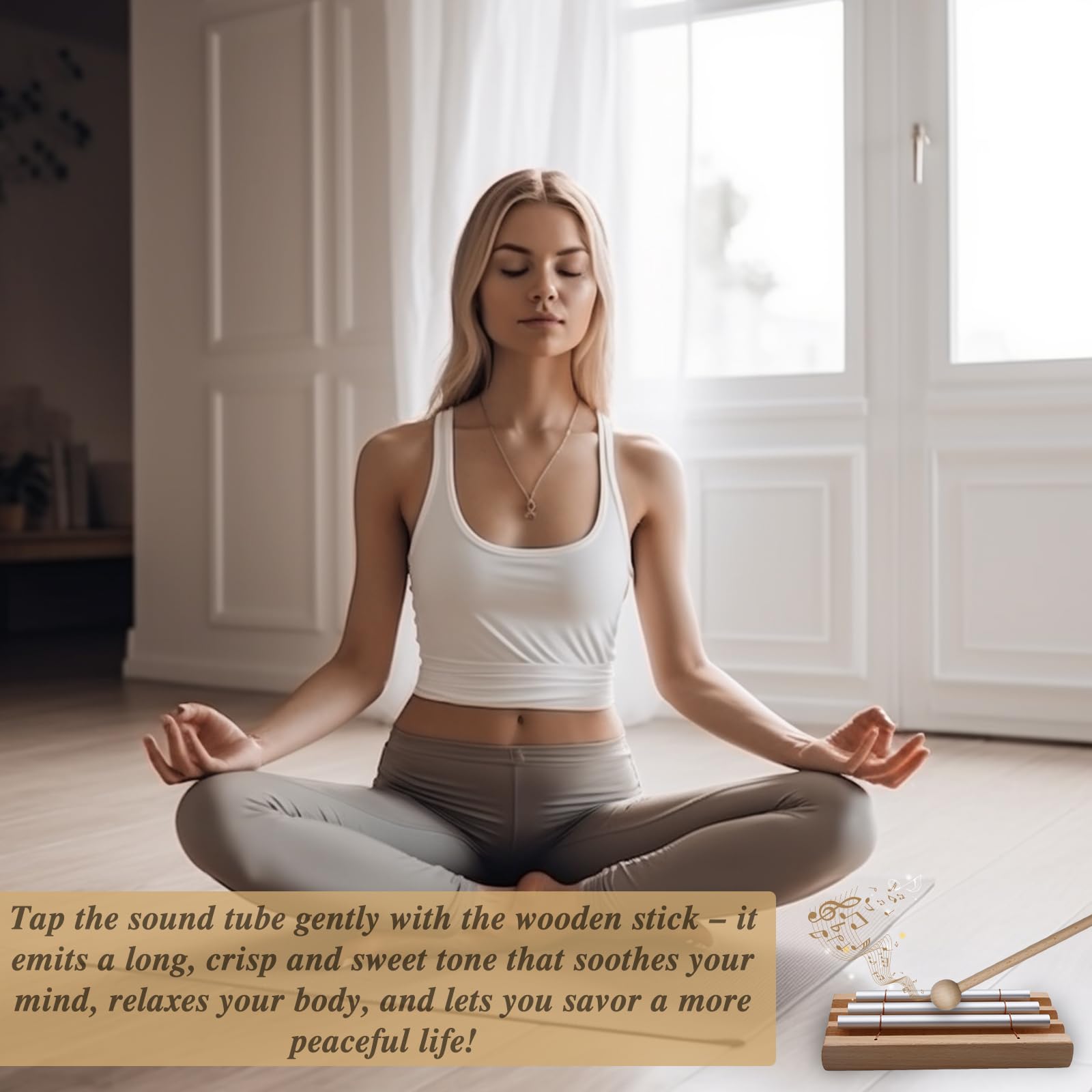 BAIFULAI Energy Chime: Varilla de sonido de 3 tonos con mazo de madera, campanilla de energía de 3 tonos, timbre de energía de 3 tonos, para educación musical, regalo, oración, yoga, meditación