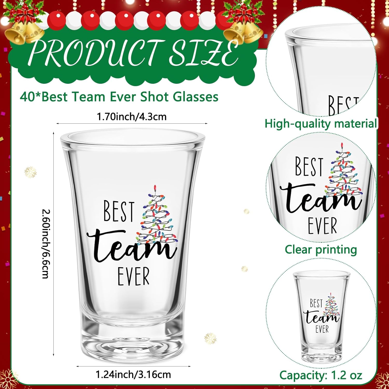 Vesici 40 Sets Coworker Christmas Bulk Gifts Best Team Ever 1.2 oz Acrylic Shot Glasses Coworkers Are Like Christmas Lights Card Bags Small Office Holiday Appreciation Gift for Staff Employee Team