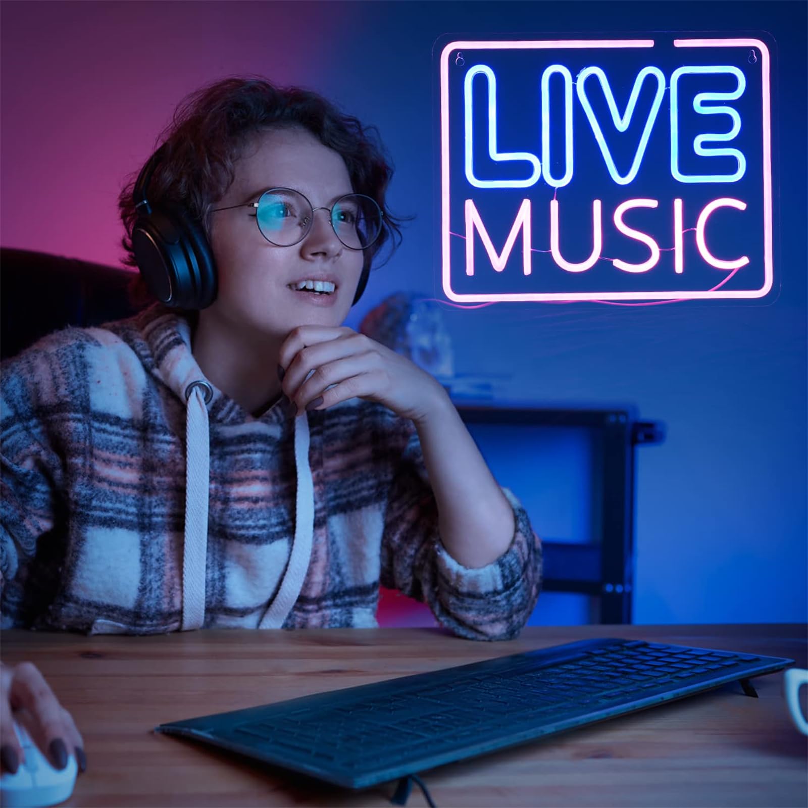 Muzyka na żywo neonowe światła muzyczny bar LED neonowy znak montowany na ścianie lampka nocna bar studio muzyczne sypialnia dekoracja ścienna sztuka impreza klub USB z przełącznikiem