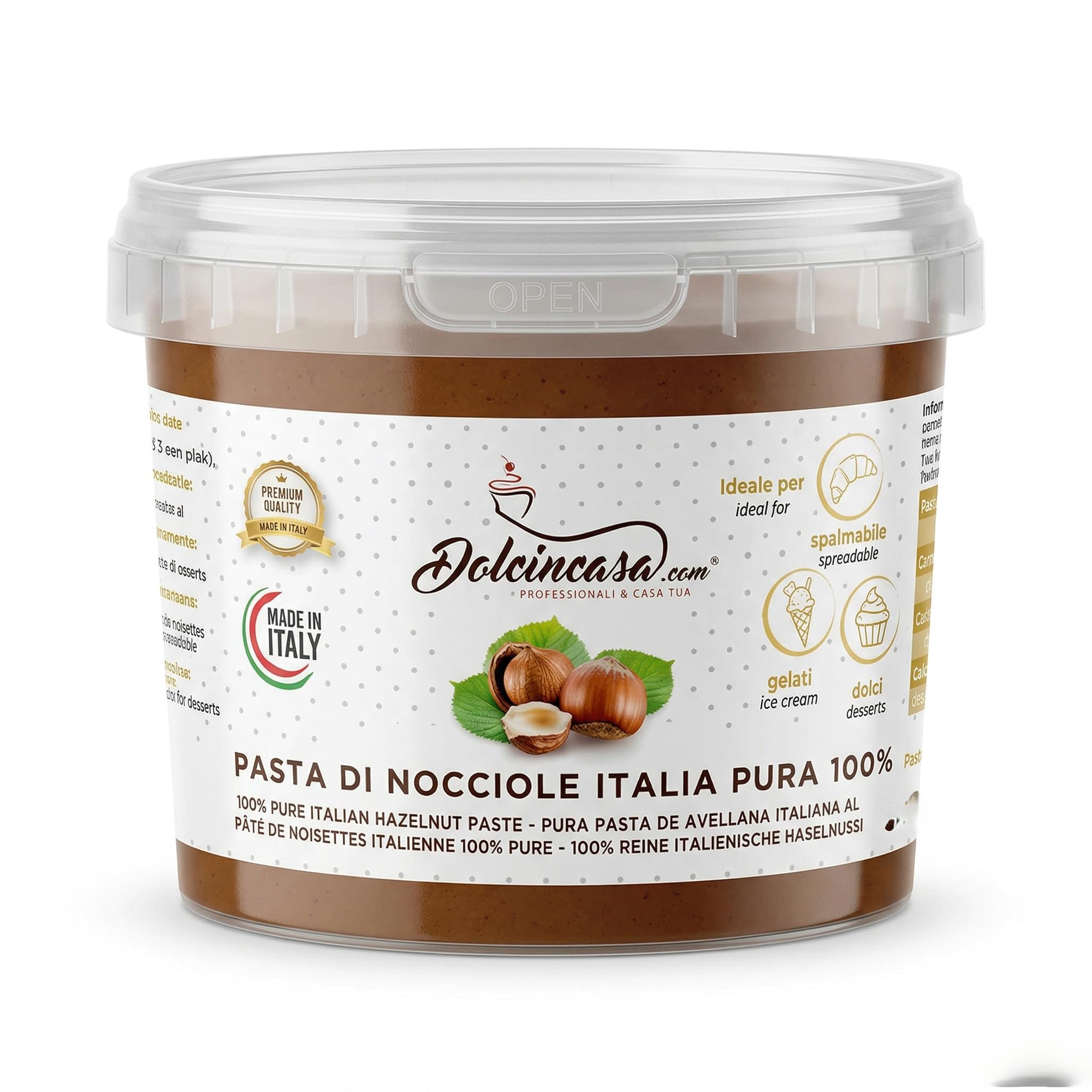 Dolcincasa-Pasta di Nocciole Italia Pura 100 % per Gelato Alla Nocciola, Creme e Dolci Qualita' Mortarella Senza Addensanti, 1 Kilograms