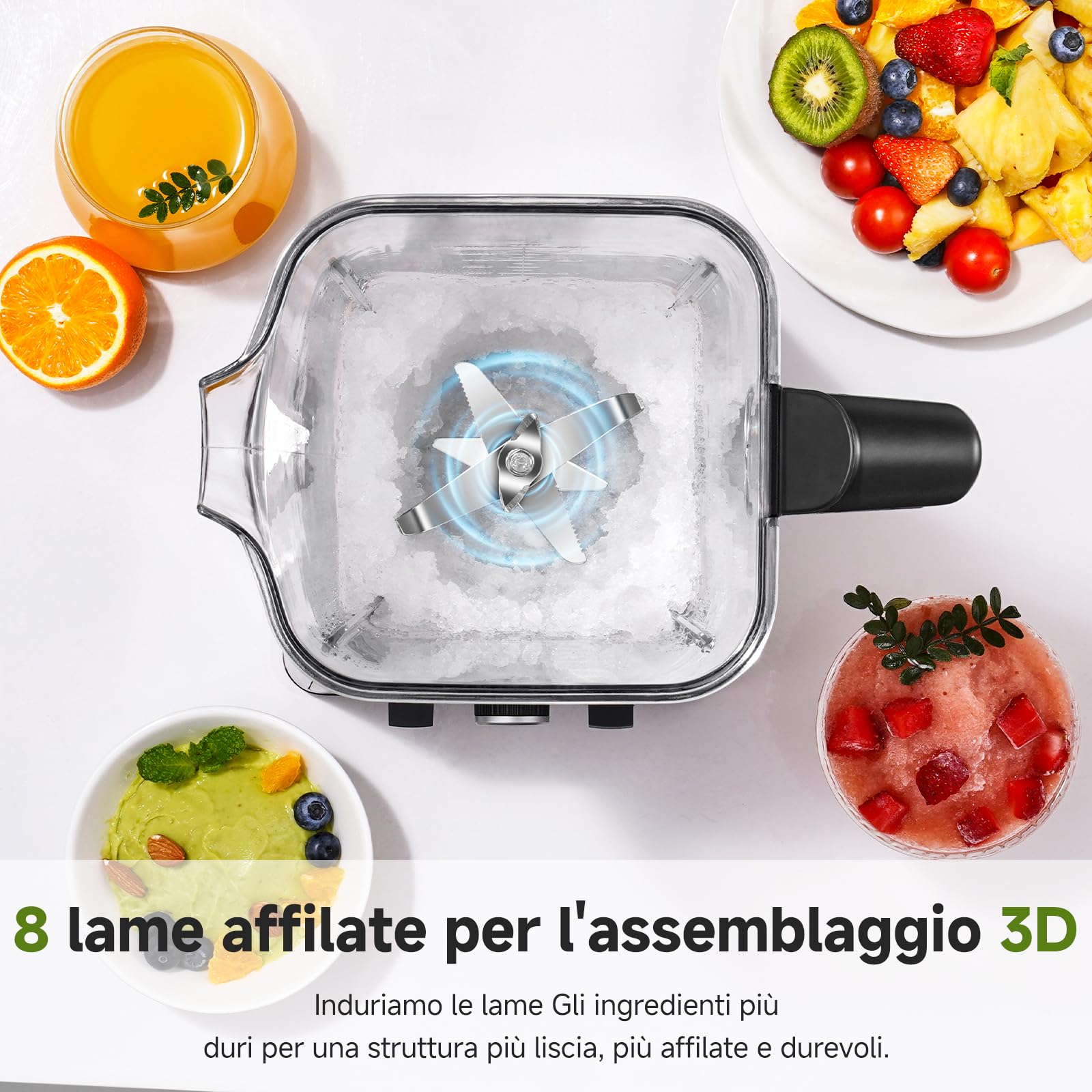 AMZCHEF Frullatore da 2000 Watt, 2 litri, frullatore potente con 8 velocità regolabili e 4 programmi preliminari per ghiaccio tritato, frullati, frullatore per carne, senza BPA