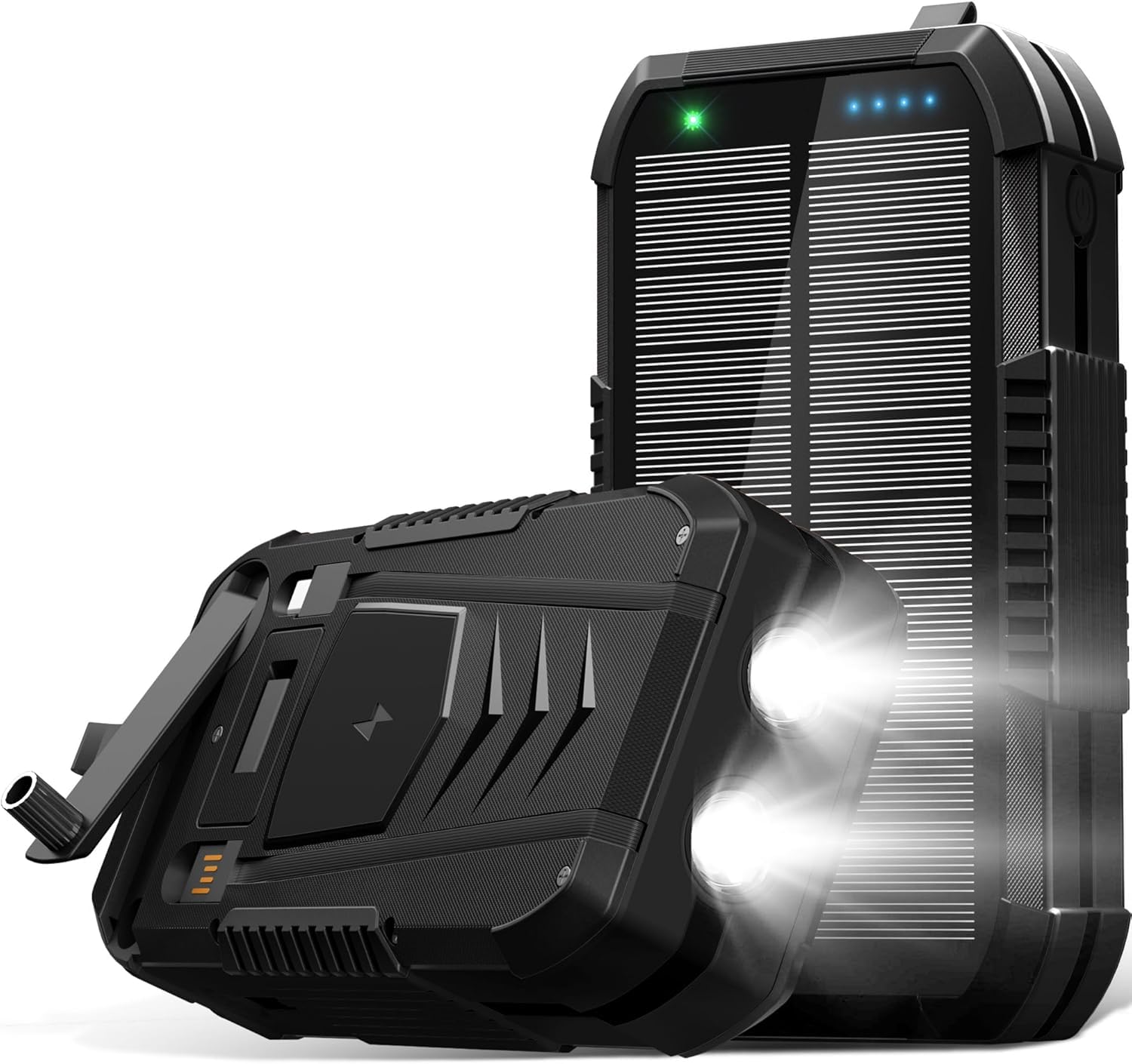 Batería externa inalámbrica solar de 70000 mAh integrada en 2 cables y manivela, cargador portátil de 30 W, cargador rápido, 6 salidas y 4 entradas, batería externa con linterna brillante