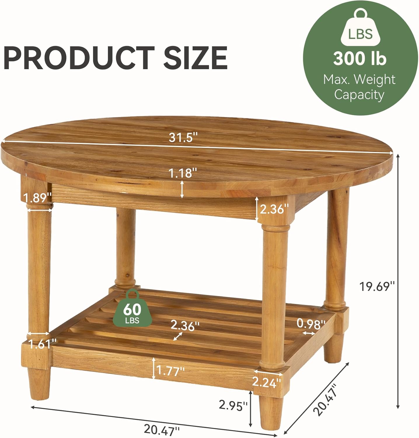 Round Coffee Table, 31.5" Farmhouse Solid Wood Center Table with Storage, 2-Tier Circle Accent Table for Living Room, Small Spaces, Apartment, Rustic Brown