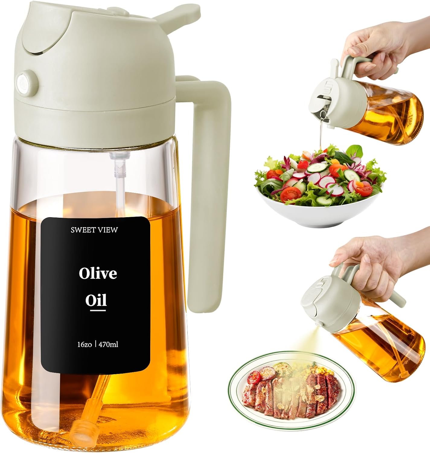 16oz/470ml Oil Dispenser and Oil Sprayer, Glass Olive Oil Pourer for Kitchen, Air Fryer, Cooking, Salad, BBQ (White) 16oz/470ml Oil Dispenser and Oil Sprayer, Glass Olive Oil Pourer for Kitchen, Air Fryer, Cooking, Salad, BBQ (White)