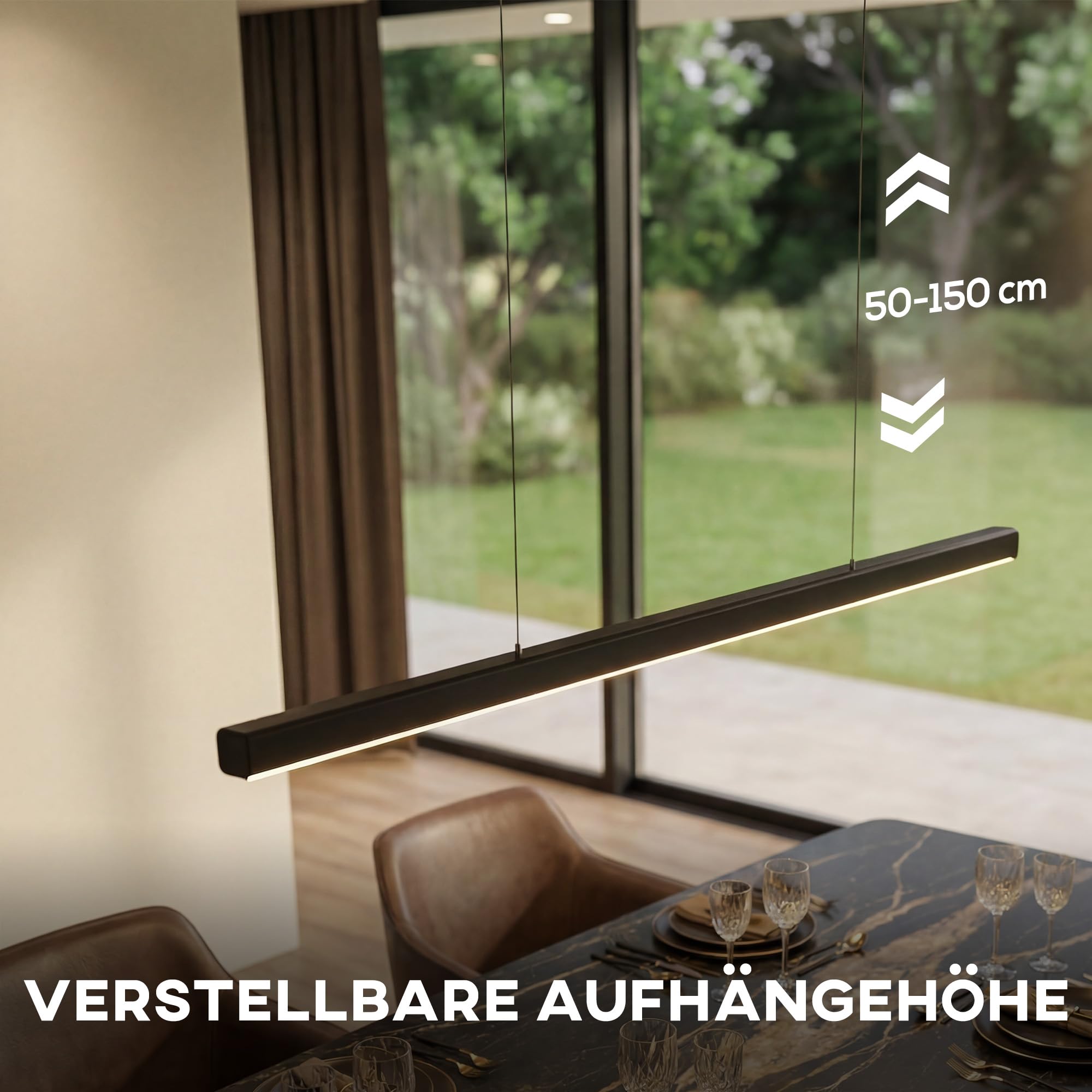HOMCOM LED Pendelleuchte 114 cm dimmbar höhenverstellbar Hängeleuchte mit Fernbedienung, Memory-Funktion, Nachtmodus Pendellampe Linear design Wohnzimmerlampe Hängend für Esstisch Esszimmer
