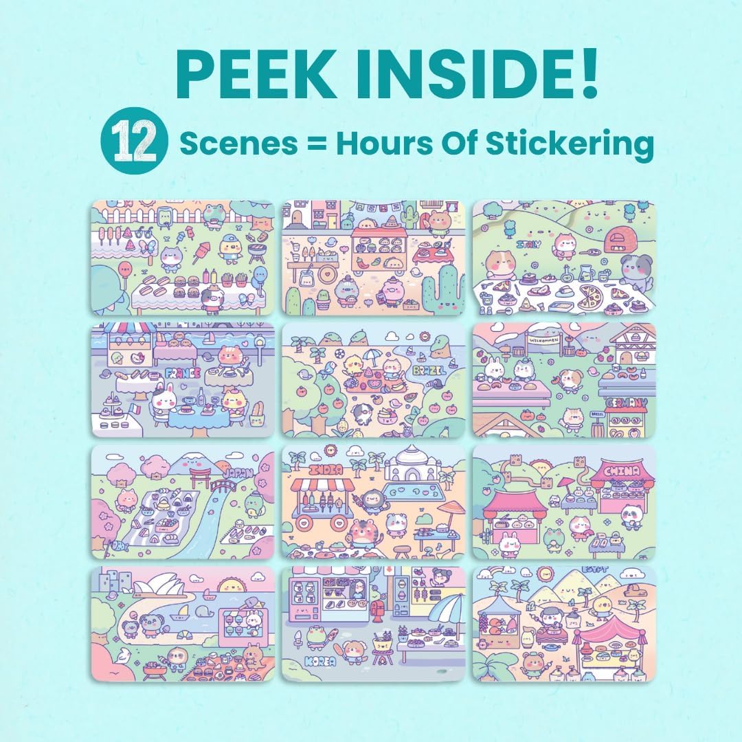 Cute Foods Around The World 500+ Sticker Book for Girls by Cupkin Toddler Airplane Activity Coloring + Sticker Book, 12 Coloring Pages + Scenes for 2-8 Years Children's, Valentines Gifts for Kids - Image 5