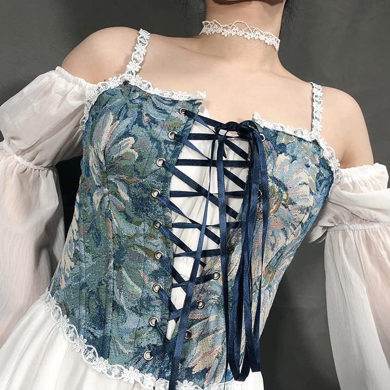 Image of CONCINEROS Women's Summer Vintage Floral Renaissance Corset Top for Women Y2k Tops Sleeveless Drawstring Crop Top