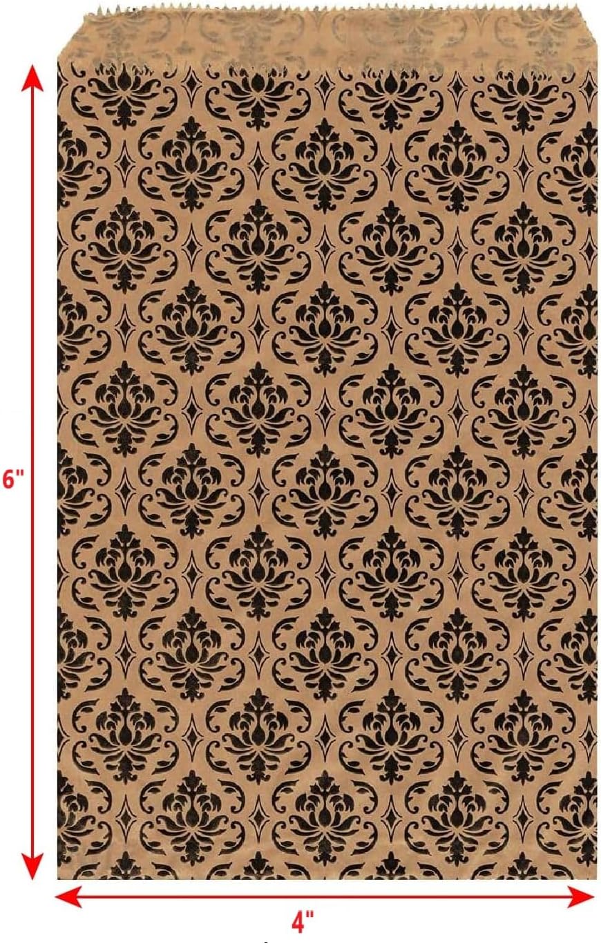 RJ Displays- 100 Pcs Brown Damask Paper Gift Shopping Bags, Sales Tote Bag for Jewelry, Bakery Items, Gift Cards, books, T-Shirt, Crafts and Party Favorss. Size-5" x 7" Inch image 4