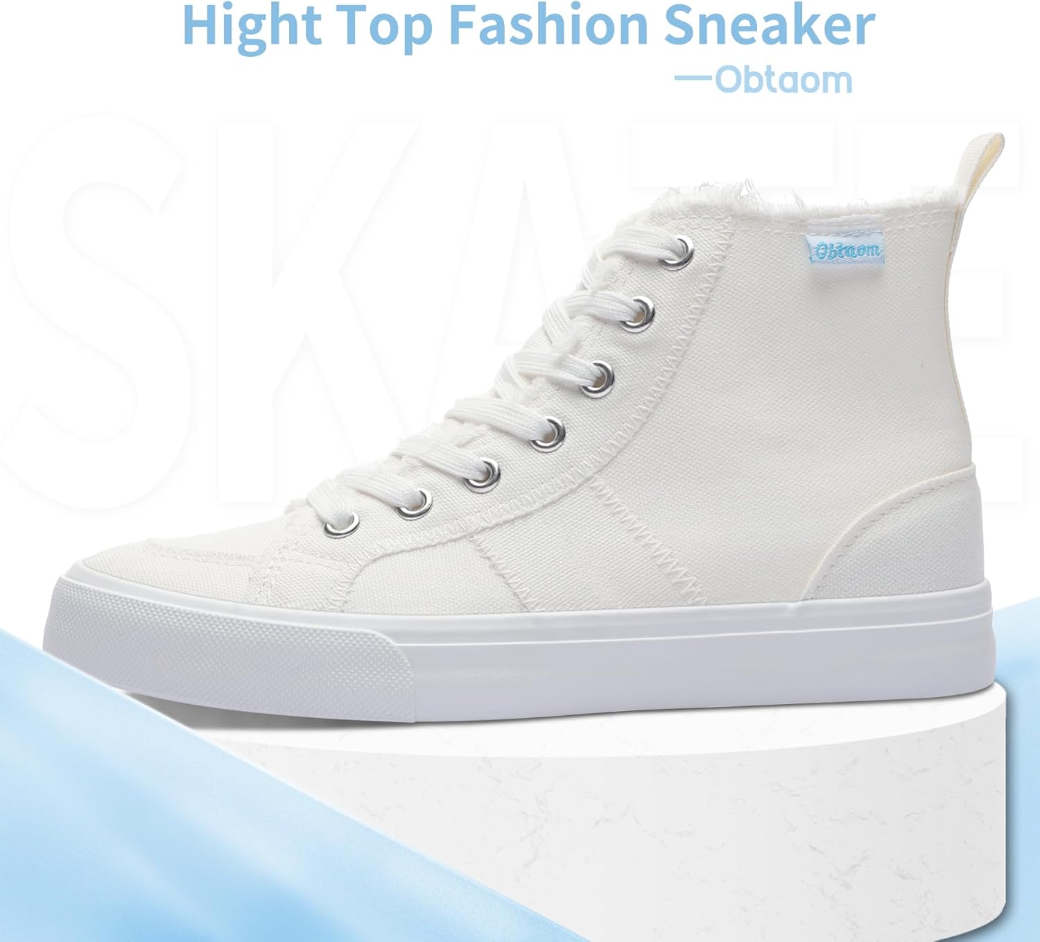 Obtaom Womens/Mens high top Canvas Shoes Play mid Calf Fashion Sneaker Casual lace up hi top Washed Canvas Shoes - Image 3