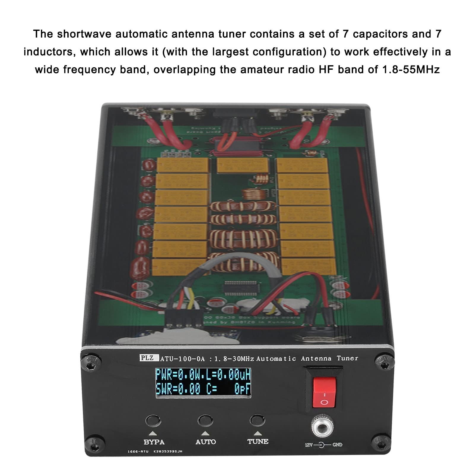 ATU100 1.8-50 Tuneur d'antenne à ondes courte automatique MHz USB Type-C rechargeable avec 0.91inch Old Display Tuner Haute Précision