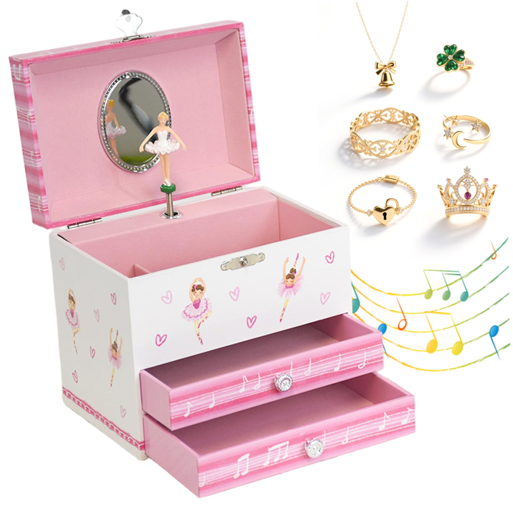 Boîte à bijoux musicale contre le désordre des pinces à cheveux avec tiroirs secrets