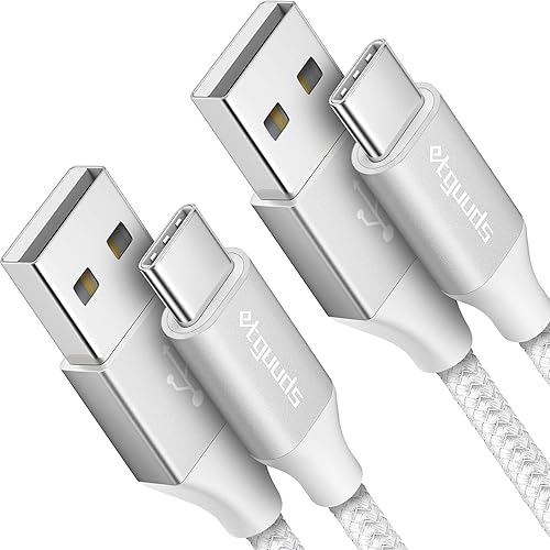 Etguuds Cable de 10 pies blanco de carga rápida de USB-A a USB-C, 2 cables, para Samsung S23, S22, S21, S20, S10, S10E, A10e, A11, A13, A03s, A53, Z