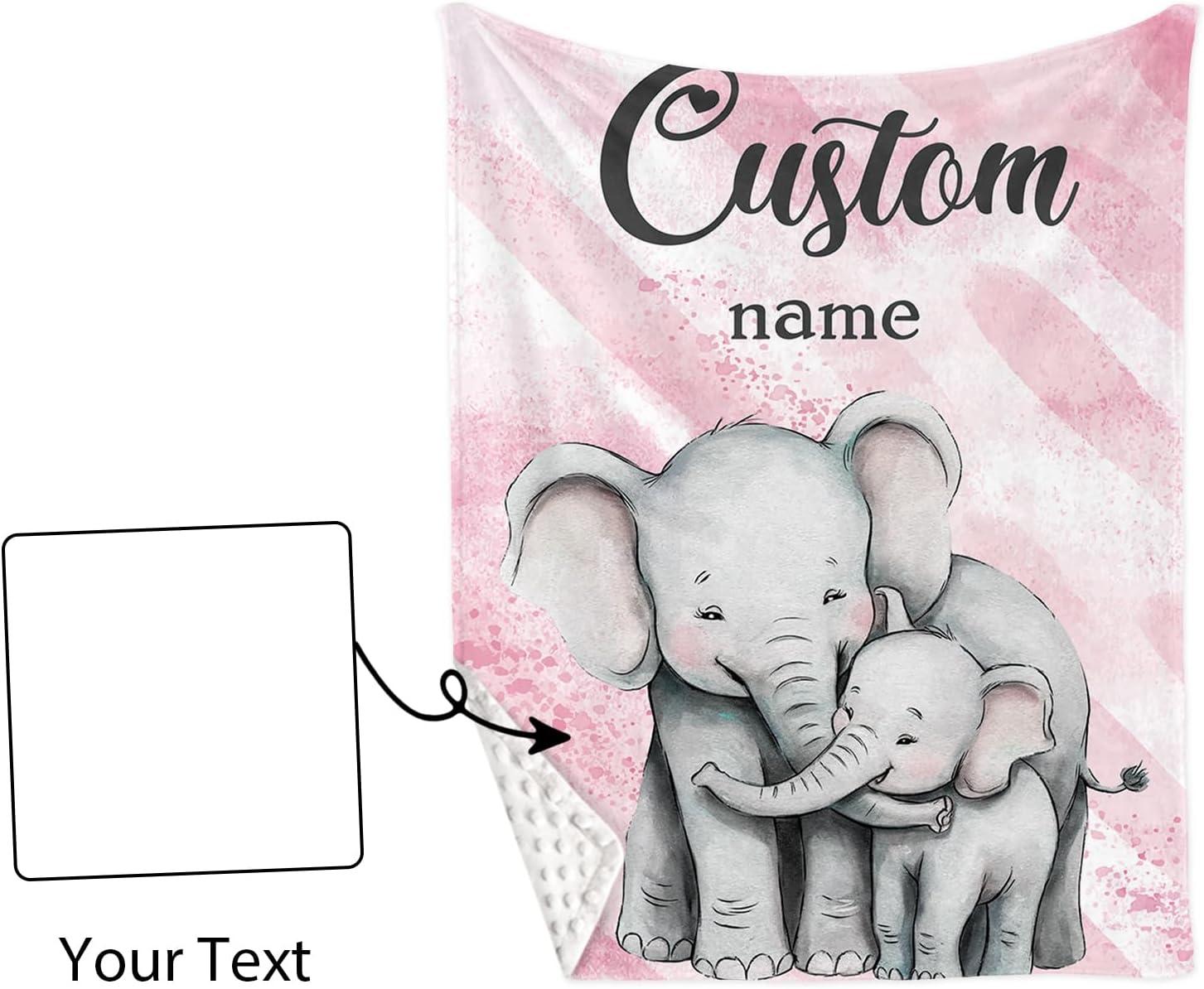 Personalized Name Crib Bedding Set for Infant Baby, Custom Nursery Decor Pink Elephant Mother Love Baby Blanket Fitted Crib Sheet Changing Pad Cover 3 Pcs