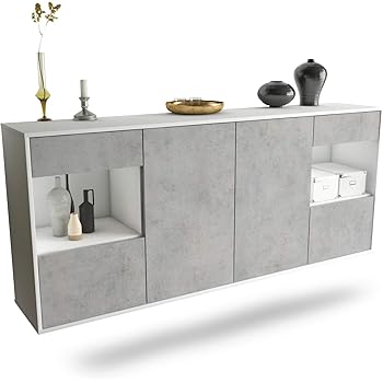 Dekati Sideboard New Haven Hangend 180x77x35cm Korpus Weiss Matt Front Beton Optik Push To Open Leichtlaufschienen Amazon De Kuche Haushalt