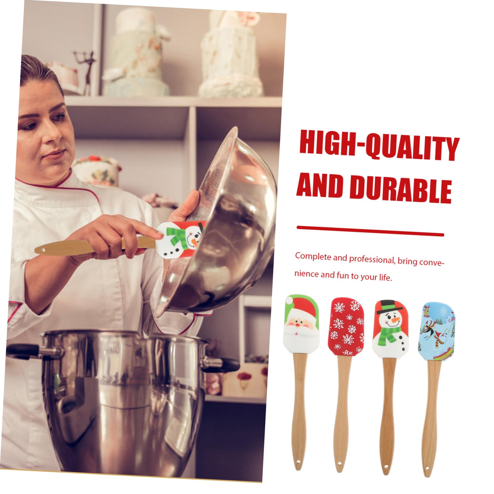 POPETPOP 4 piezas Raspadores de Crema de Navidad de Silicona de Espátulas para Pasteles Utensilios de Cocina para Hornear Decoración de Tartas