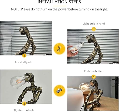 Miniatura 5 de Creativo creativo hierro robot lámpara de mesa retro robot tubo de agua lámpara de mesa bar restaurante café Steamgifta