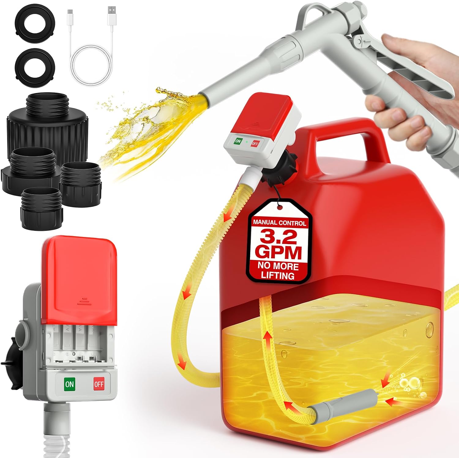 Keimi Portable Fuel Transfer Pump, 3.2 GPM Auto-Stop & Hand Trigger Nozzle