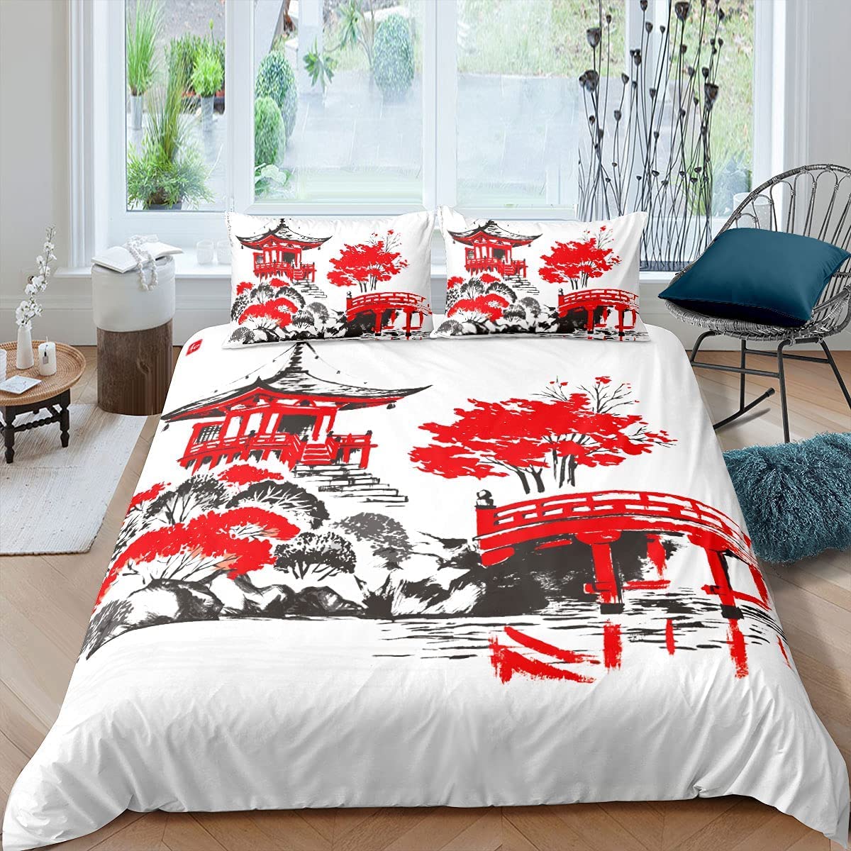 Beddengoed 200 x 220 cm, rood paviljoen, zachte microvezel dekbedovertrek met ritssluiting, ademende dekbedovertrekken en 2 kussenslopen 80 x 80 cm, voor kinderen, volwassenen en jongeren Beddengoed 200 x 220 cm, rood paviljoen, zachte microvezel dekbedovertrek met ritssluiting, ademende dekbedovertrekken en 2 kussenslopen 80 x 80 cm, voor kinderen, volwassenen en jongeren