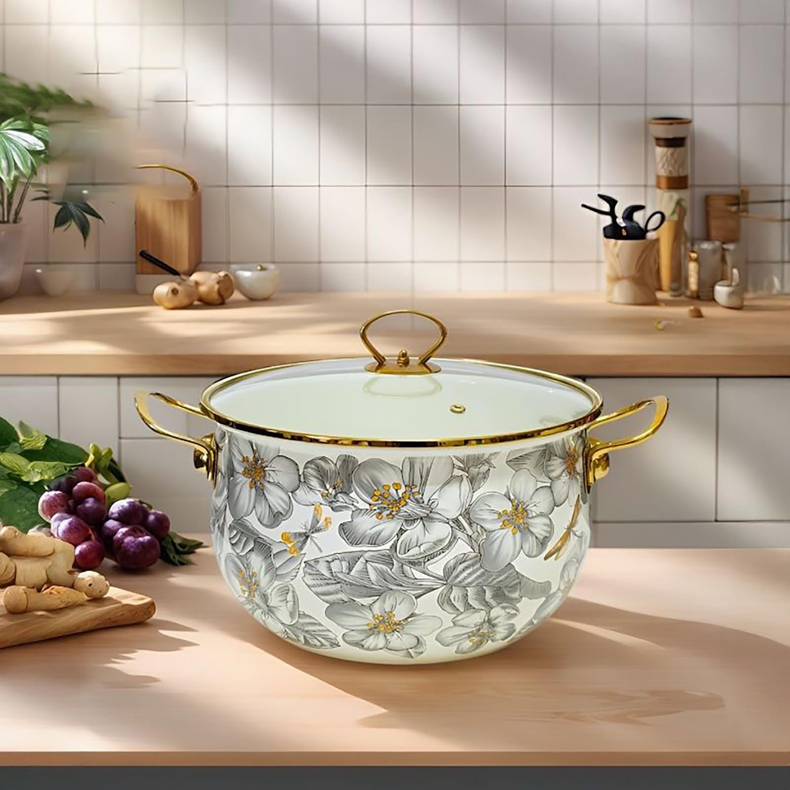 Nieprzywierający garnek do gotowania z pokrywką, głęboki rondel w stylu vintage, duży garnek do zupy 5,5 l, na indukcyjną i kuchenną, podwójne uchwyty, łatwe czyszczenie, wszechstronne naczynia