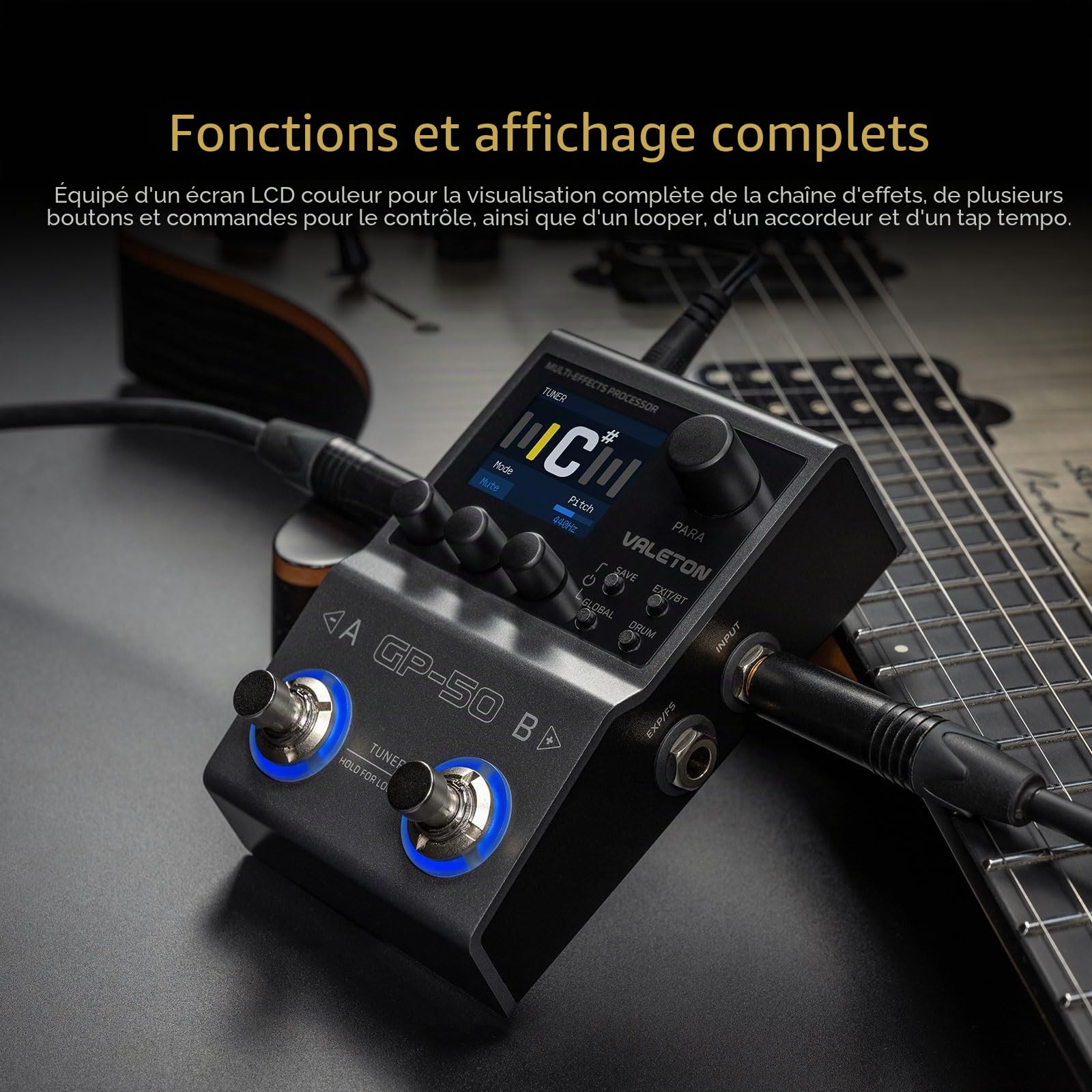 VALETON Processeur Multi-Effets & Chargeur NAM/IR avec 100+ Effets HD, 9 Modules Simultanés, Contrôle par App BT, 100 Emplacements de Patches pour Guitare et Basse GP-50