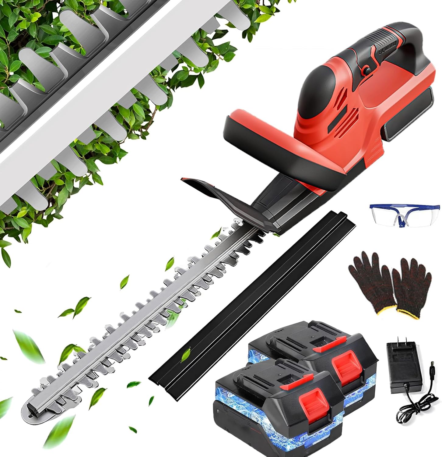 ALSO GO 22" Cordless Hedge Trimmer, 24V Heavy-Duty Electric Shrub Trimmer with Double-Action Blade, 2-Pack 3.0Ah Batteries & Fast Charger, Lightweight Bush Cutter for Garden Lawn Yard Pruning