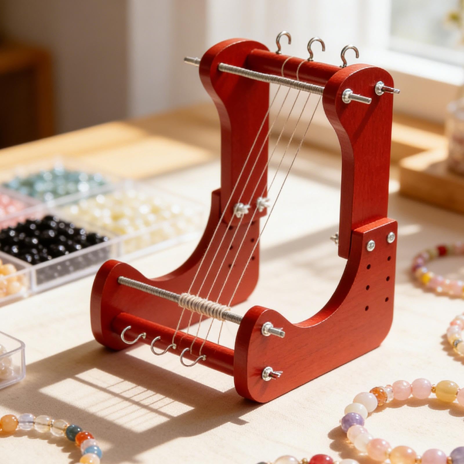 predolo Telaio per perline regolabile per la creazione di gioielli, hobby da tavolo, artigianato quotidiano, in legno, facile da assemblare, design ergonomico