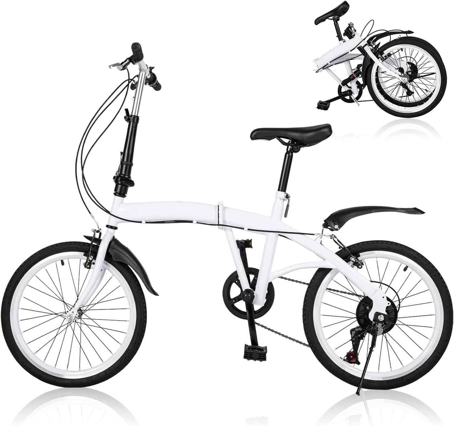 Amazon | 20インチ大人用折りたたみ自転車 ホワイト折りたたみシティ