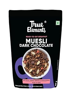 True Elements Dark Chocolate Muesli 950g | Ready-to-Eat Breakfast Cereal | High in Fiber, with Nuts, Seeds, Berries & Wholegrain