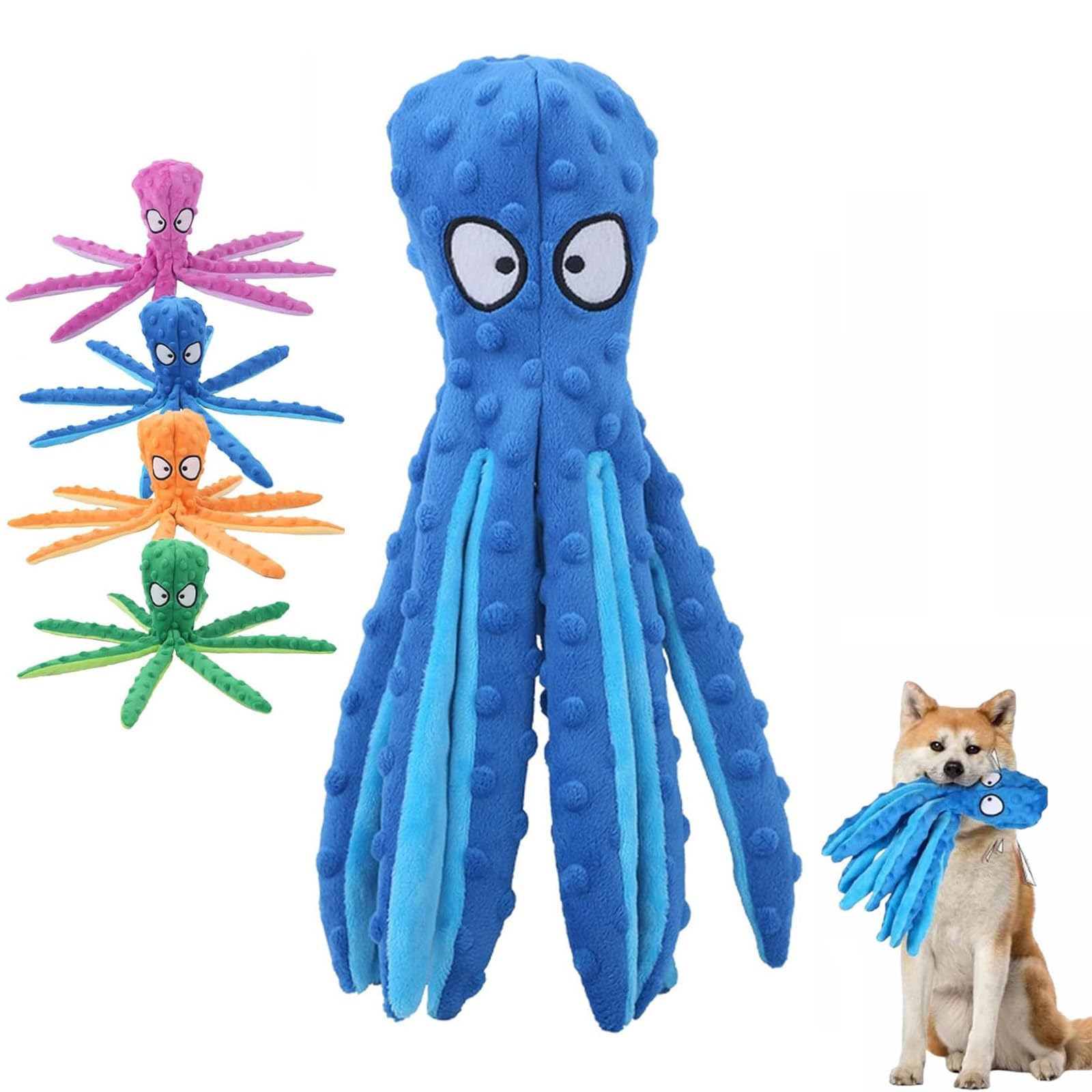 EHOTER Whiskerspot Octopus Dog Toy No Stuffing Squeaky Dog Interactive Play Toys with Crinkle Paper Eco friend Octopus Plush for Dogs Teeth Cleaning & Durable for Puppies (Blue)