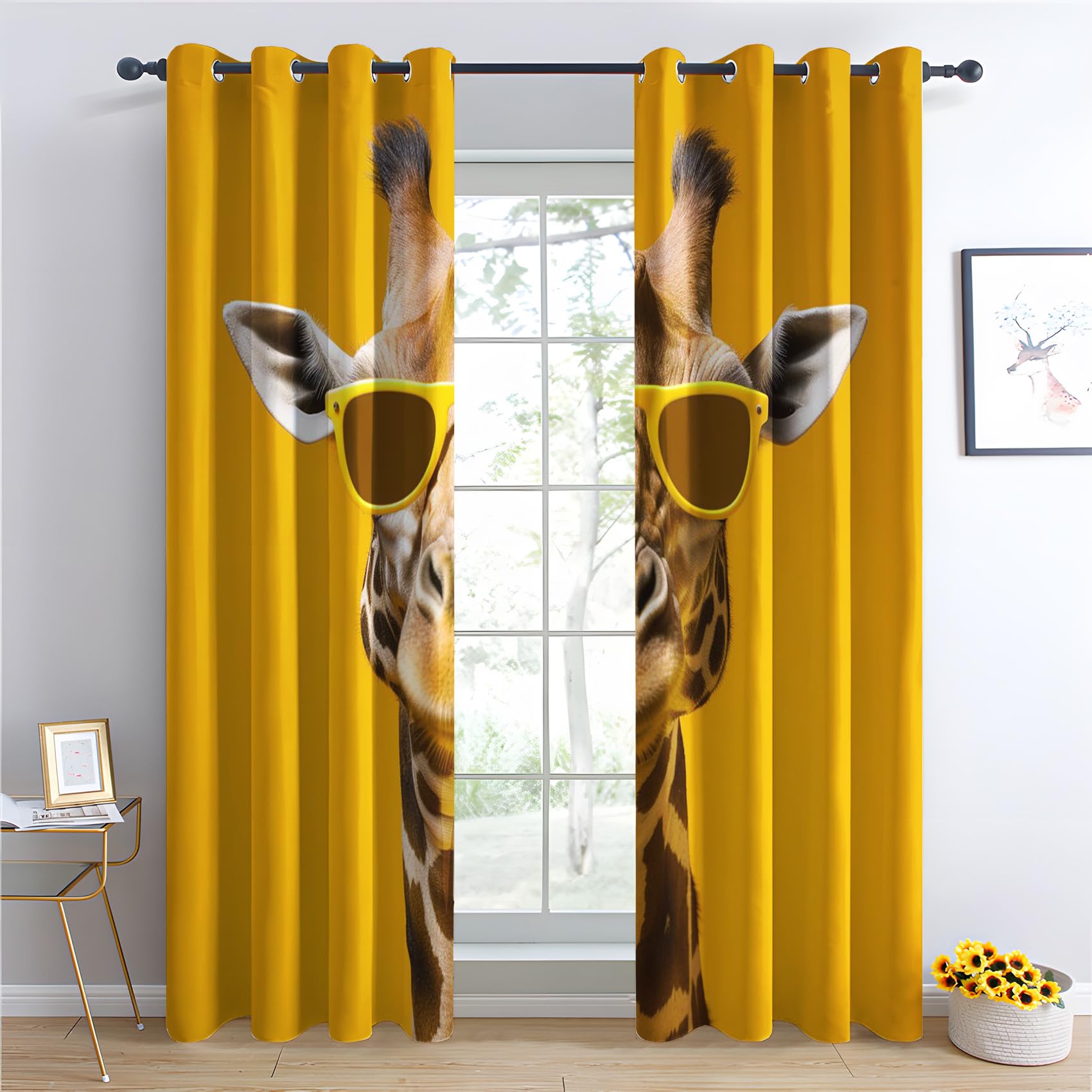 Giraffe Vorhänge, Verdunklungsvorhänge mit Muster Lustige Tiere, Vorhang Blickdicht mit Ösen, Gardinen für Wohnzimmer Schlafzimmer Kinderzimmer Deko 2er Set - 200x140 (H X B) (Wn-&237)