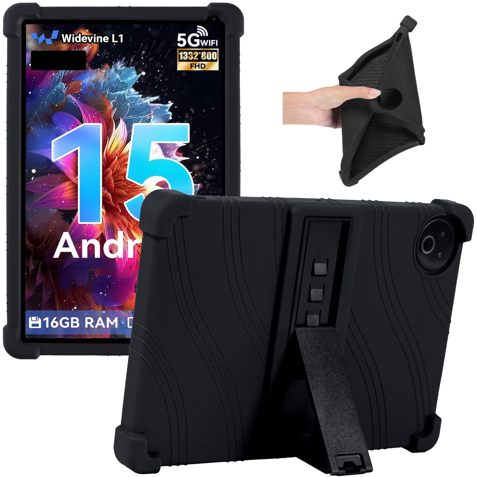 Junfire Silicone Case for MUISOO 10 inch Tablet 2025 MISKB100477 Android 15 10.1", Case with Kickstand for MUISOO 10.1 Inch Tablet, Black