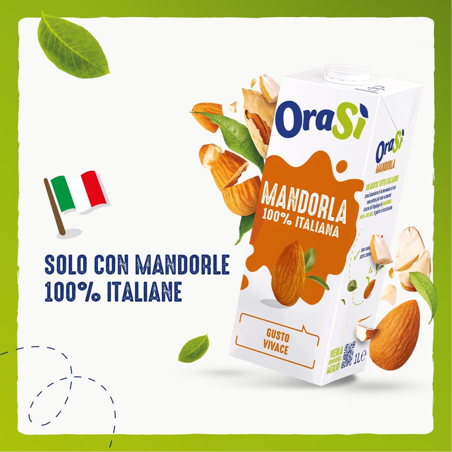 OraSì Bevanda Di Mandorla 1 Litro 12 Unità Alternativa vegetale al Latte con Mandorle Italiane Senza Lattosio E Glutine Naturale e Leggera Per Dieta Vegana E Preparazioni Dolci E Salate