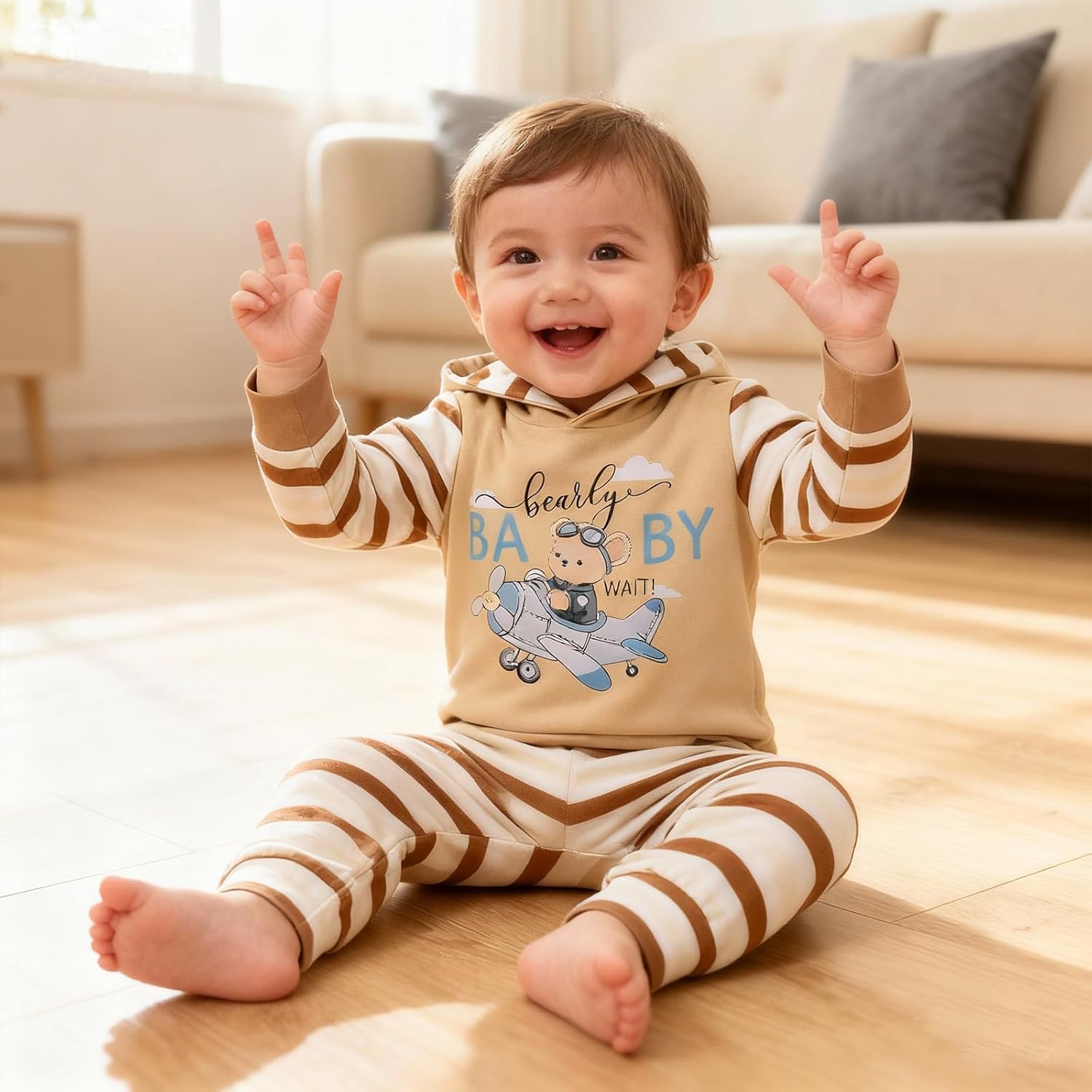 IBTOM CASTLE Baby Boy Clothes Infant Baby Boy Fall Winter Clothing Animal Prined Long Sleeve Hoodie Romper + Long Pants - Image 4