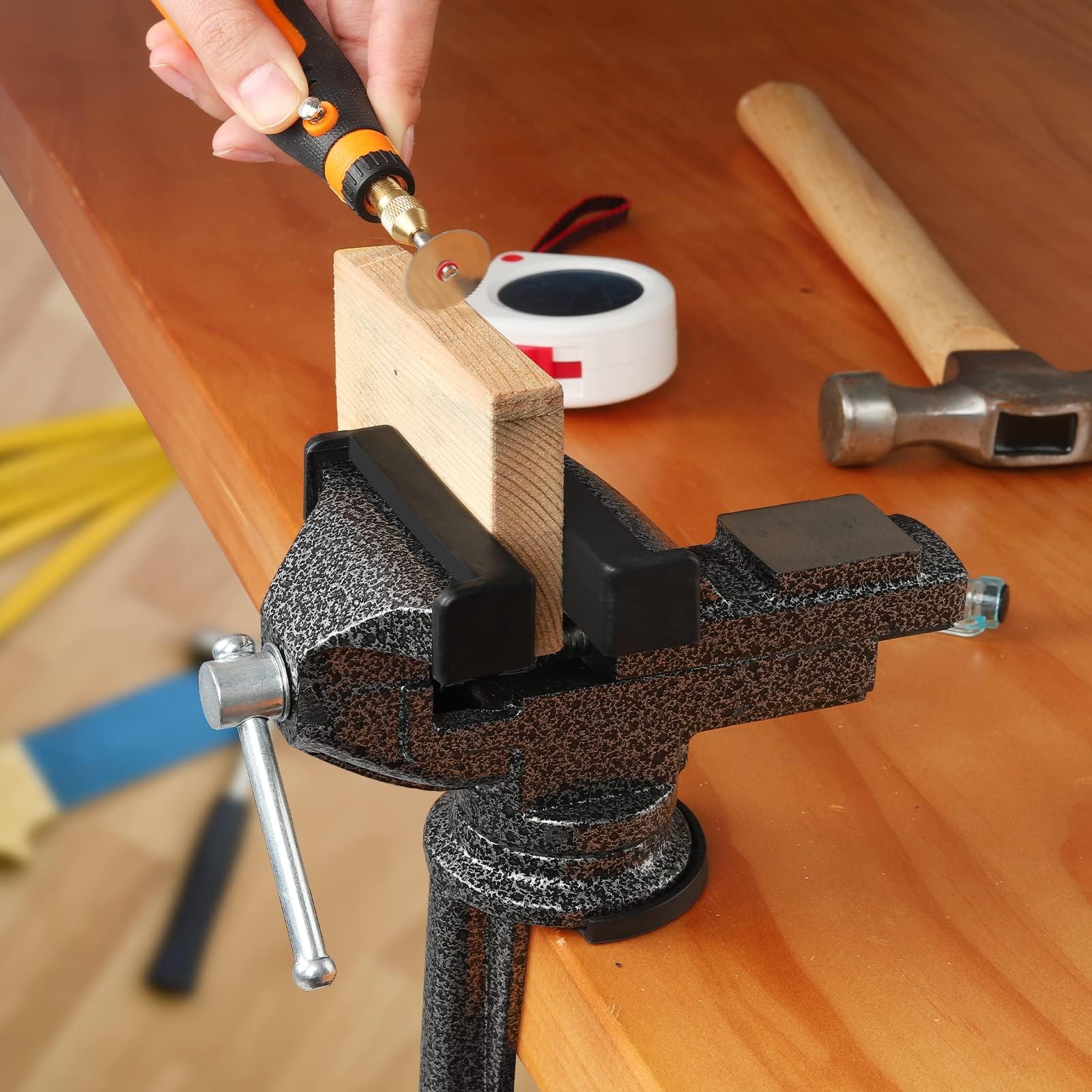 GOXAWEE Tornillo de banco universal, banco de trabajo de 74mm para banco de trabajo, base giratoria de 360°, tornillo de banco de trabajo, herramienta de sujeción para trabajar la madera y escultura