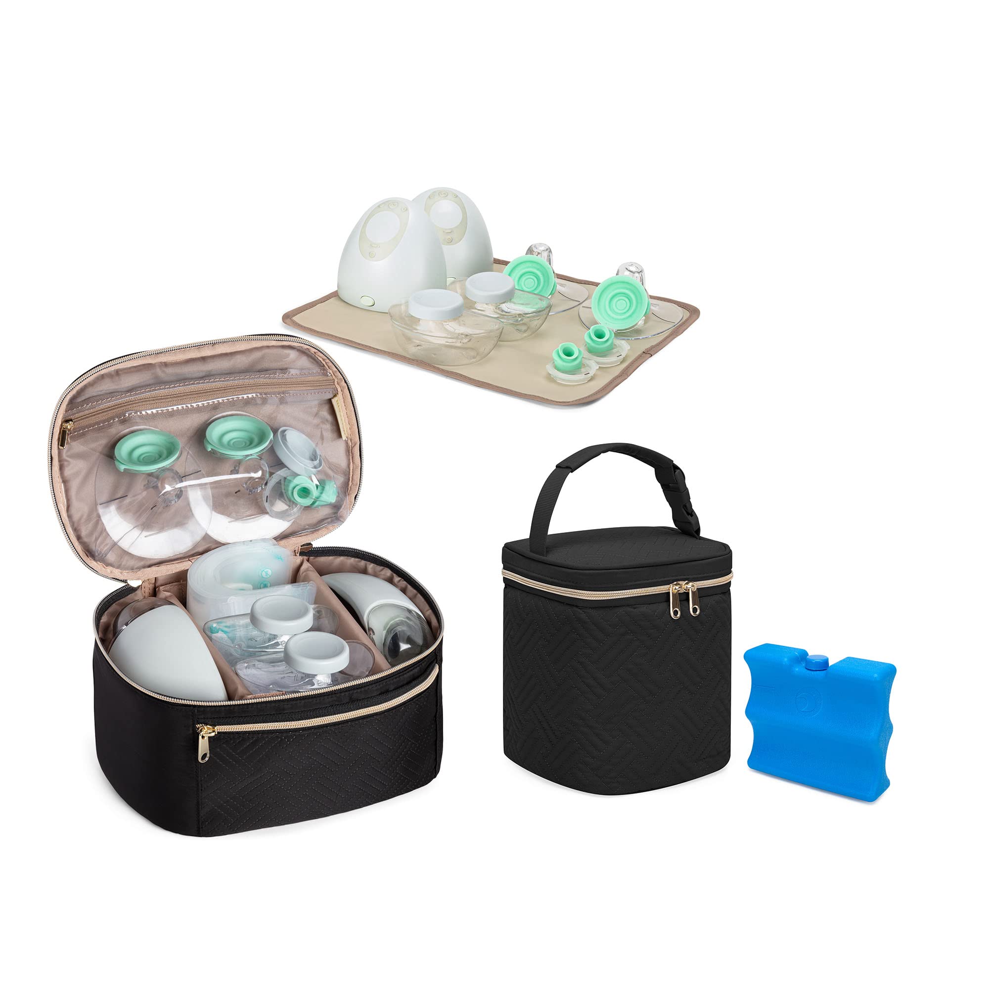 Fasrom Wearable Breast Pump Bag Bundle with Insulated Baby Bottle Cooler Bag with Ice Pack Fits 4 Large Baby Bottles up to 9 Ounce