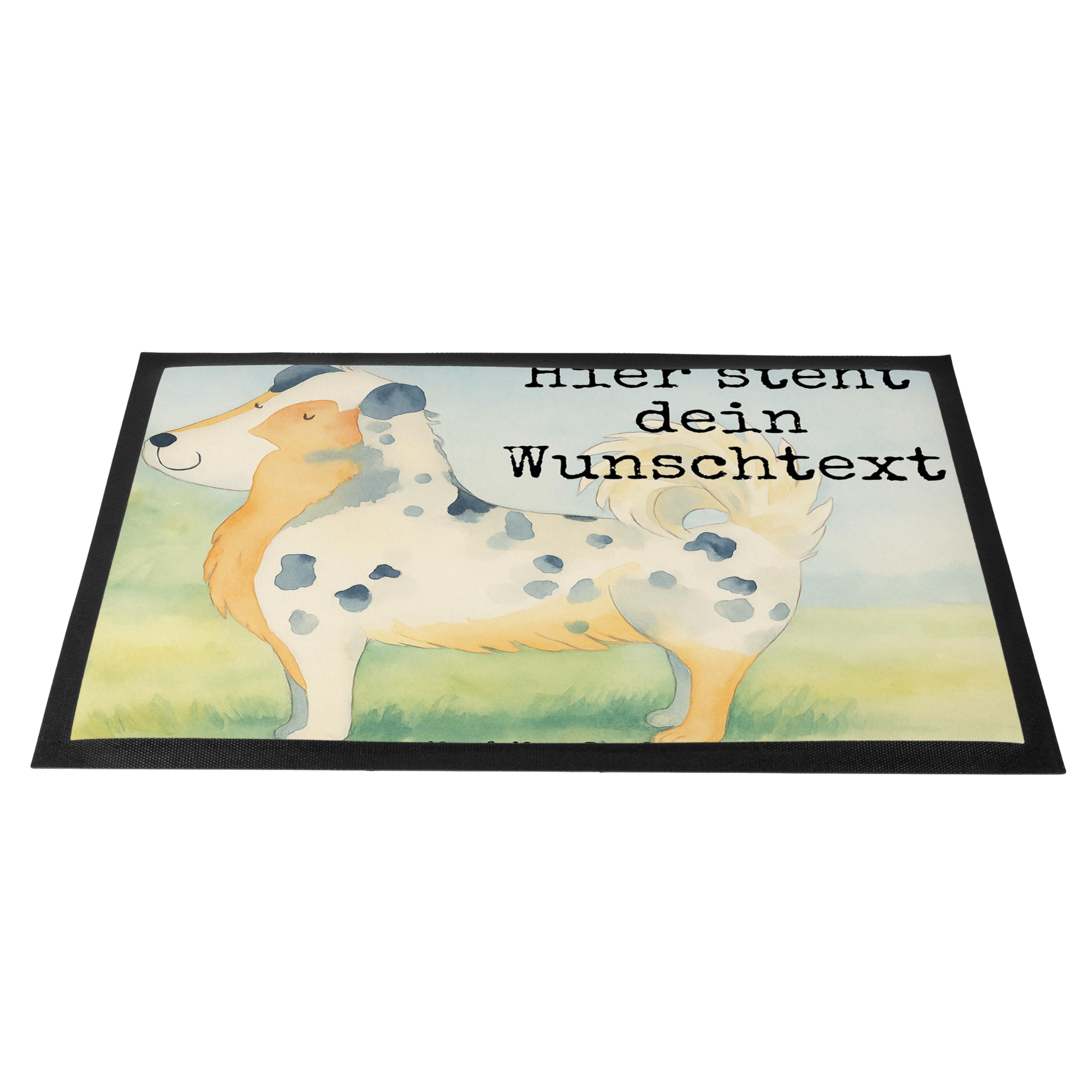 Mr. & Mrs. Panda Fußmatte Bedrucken Hund Australien Shepherd Design 40 x 60 cm - Geschenk, Fussmatte mit Namen, Sprüche, personalisiert, Personalisierte, Spruch, Familie, personalisierbar