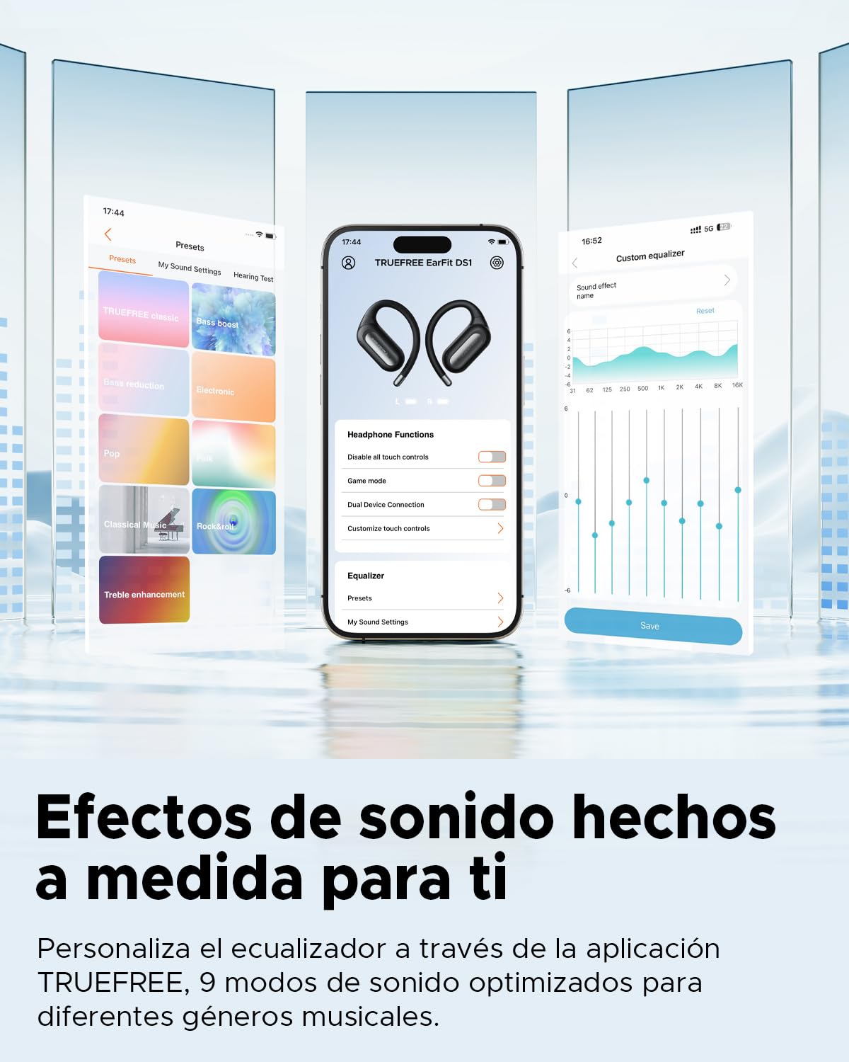 truefree DS1 Auriculares Inalámbricos, Audífonos Abiertos Bluetooth 6.0, Sonido Espacial, 4 Micrófonos para Llamadas, 40H de Reproducción, Carga Rápida, Conexión Multipunto, Resistencia al Agua IPX5