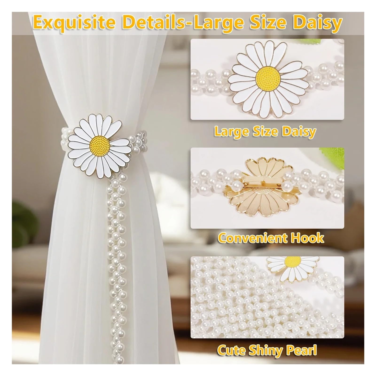 Embrasse pour Rideaux Embrasses de Rideaux fenêtre Salon en Perles, Bandes élastiques réglables for Chambre à Coucher, Bureau, décoration d'intérieur(3pcs)