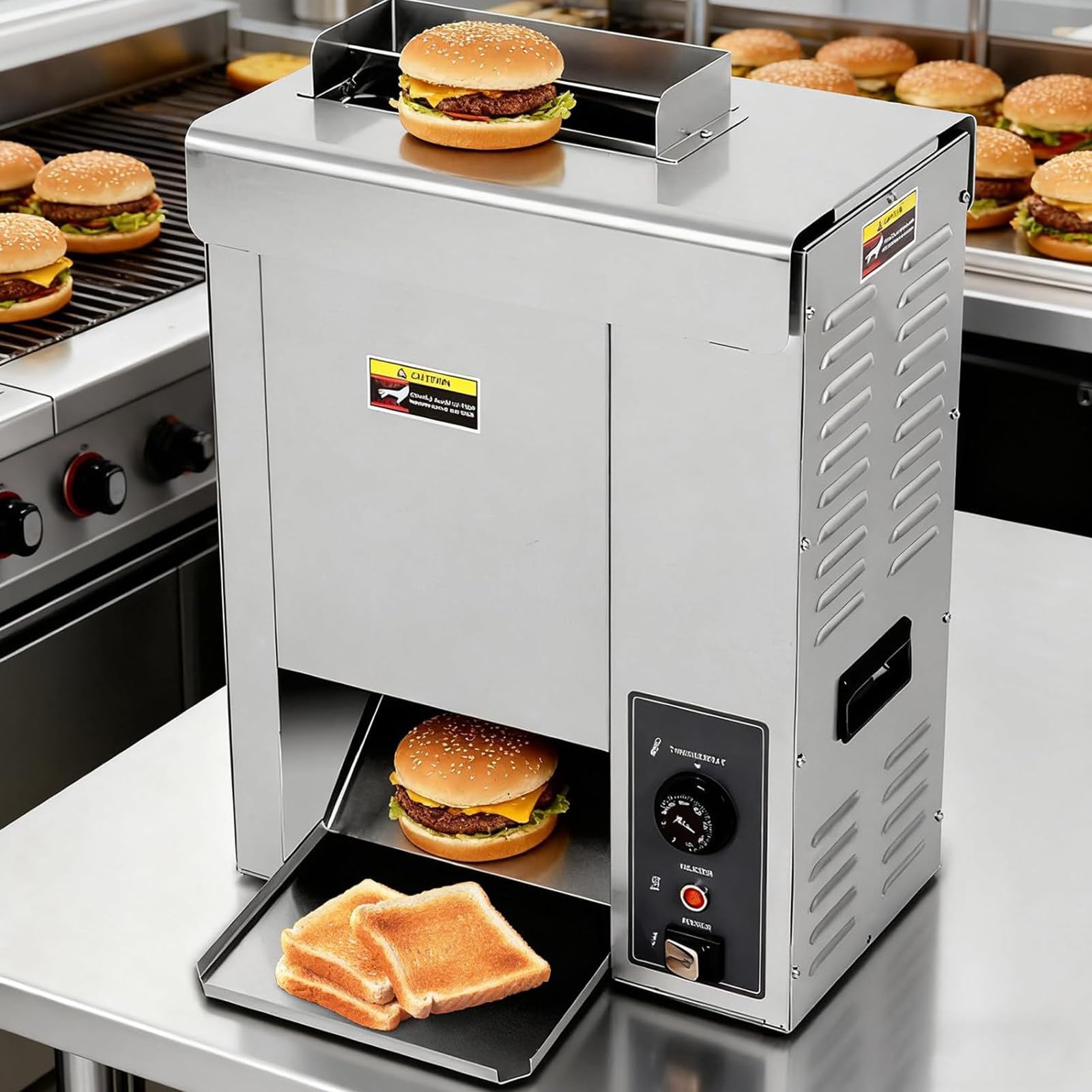 Komercyjny pionowy opiekacz do hamburgerów, automatyczny opiekacz do bułek, z regulowaną temperaturą 50-300°C, do fast foodów/restauracji/piekarni, 2000 W