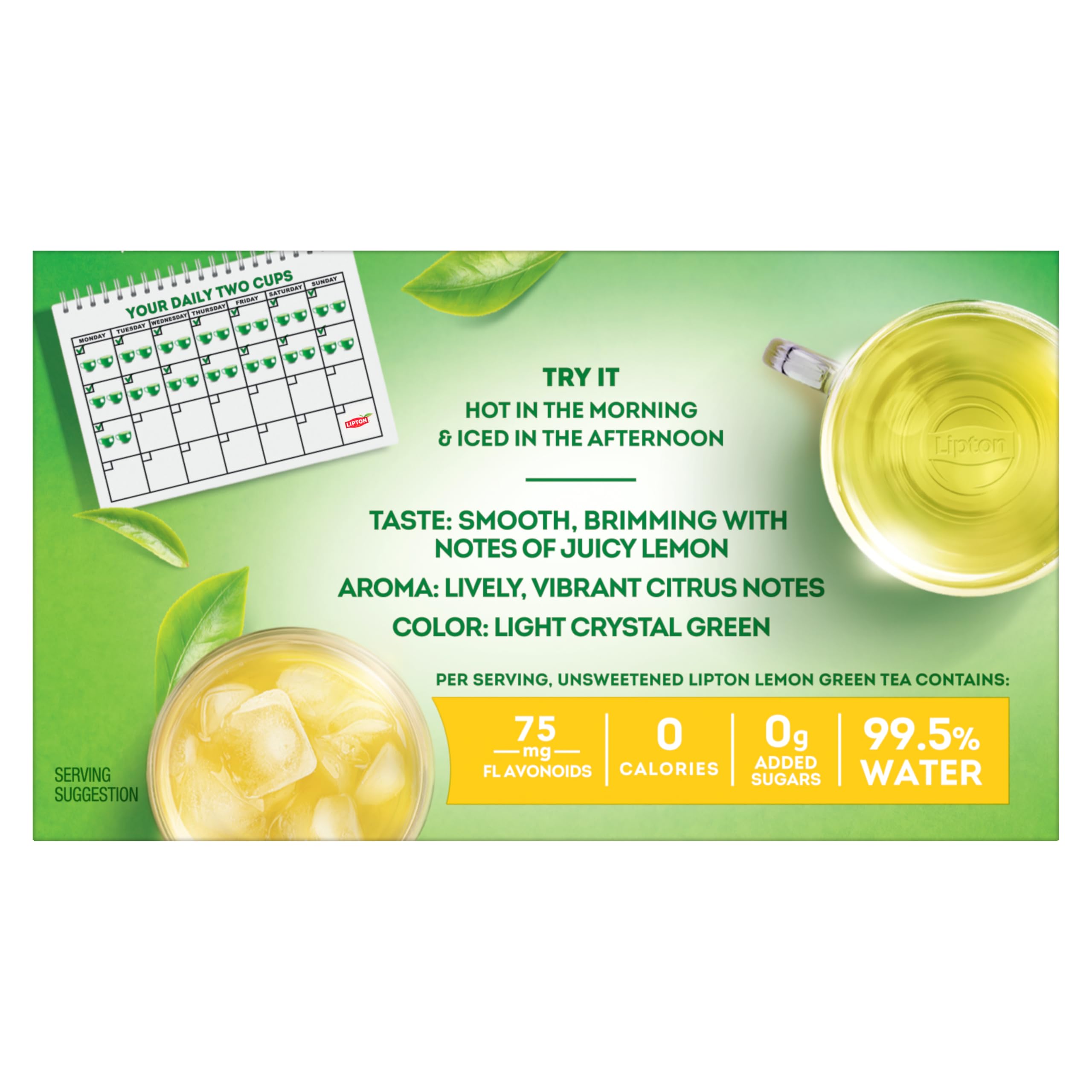 Lipton Lemon Green Tea Bags, Flavored, Unsweetened Teabags for Hot Tea or Iced Tea with Caffeine and Flavonoids, 20 Total Tea Bags
