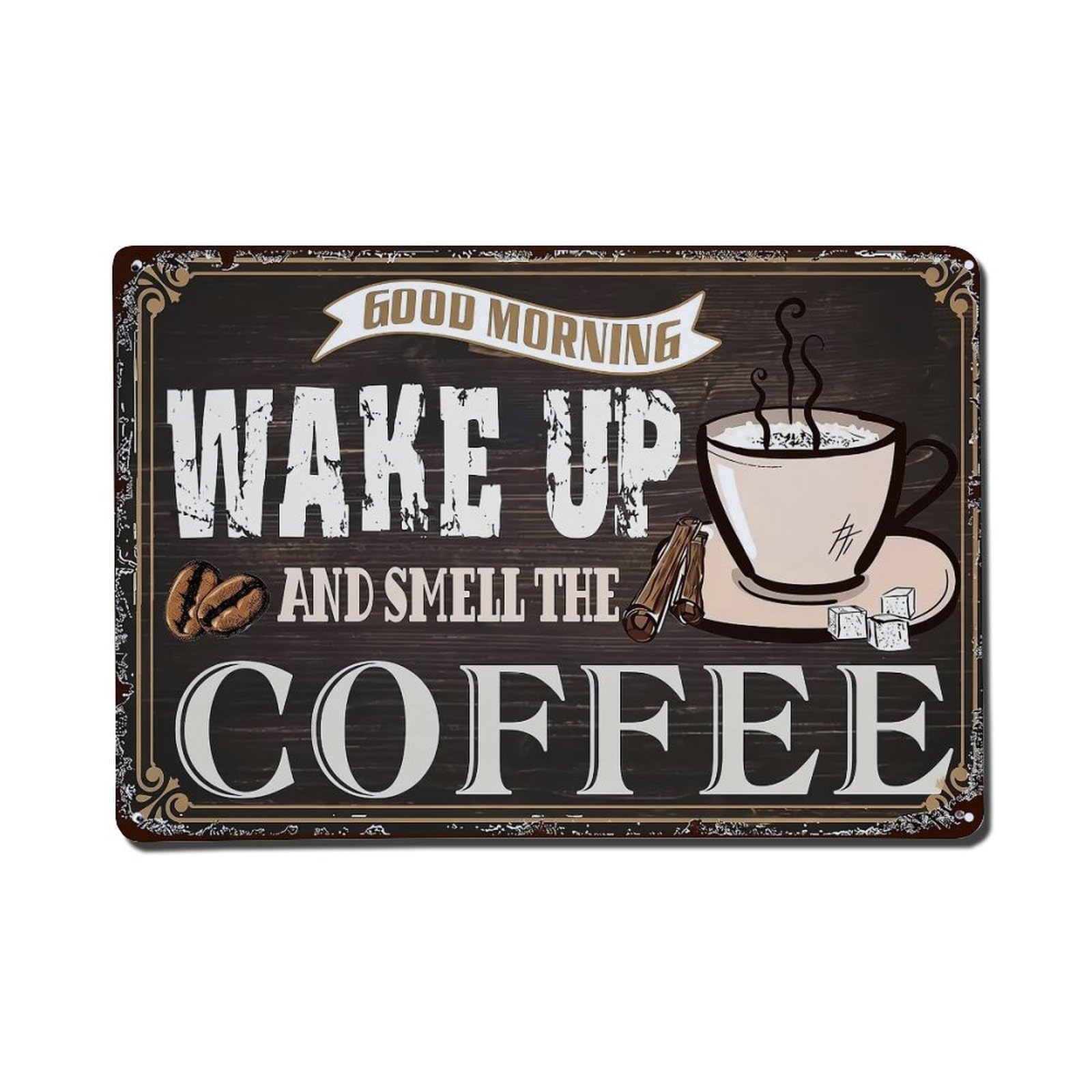 Jdfenggu Vintage Good Morning Wake Up Coffee Retro Metal Tin Sign, Metal Poster For Bar, Home, Man Cave, Kitchen, Laundry Room Art Decor 8X12 Inch