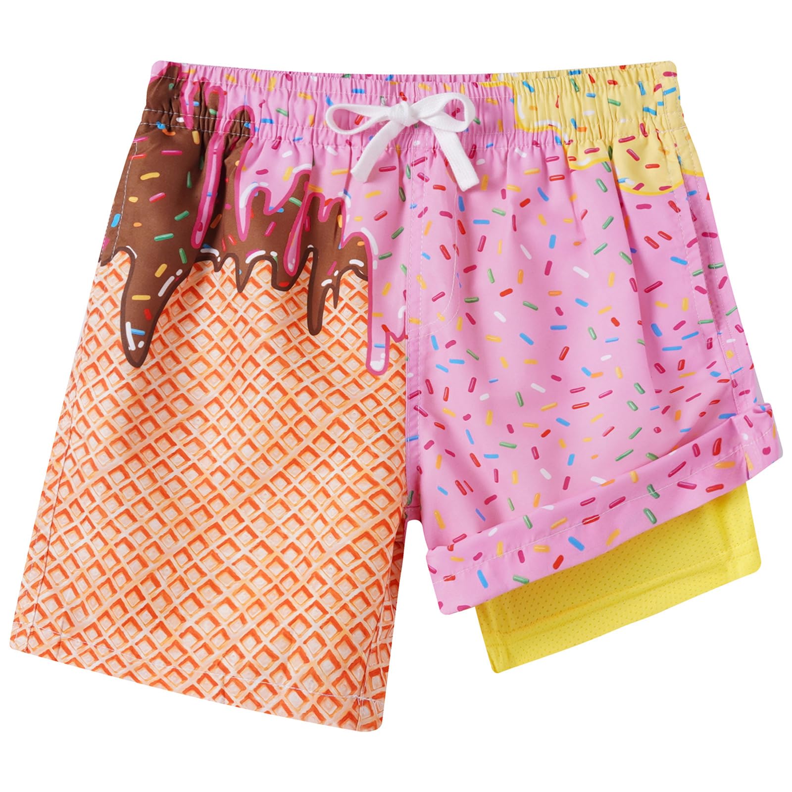 kids4ever Badehose für Jungen mit Kompression Liner 2 in 1 Atmungsaktiv Badeshorts 3D Druck Boardshorts Elastisch Verstellbar Tunnelzug Strandhose mit Taschen 7-16 Jahre