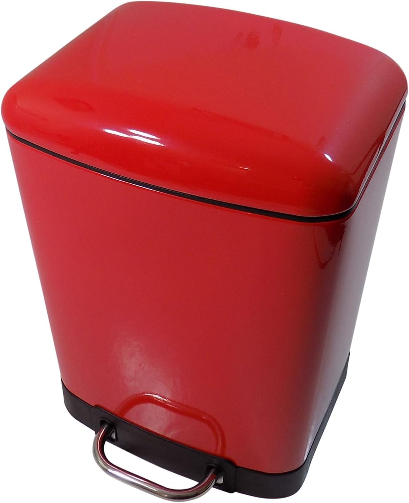 Oslo Boxed Square 6L Metal Waste Rubbish Pedal BIN Non-Slip Soft Close RED 23 X 23 X 33CM