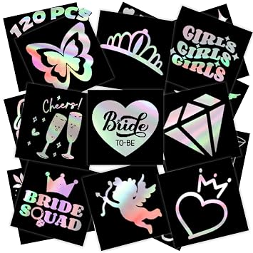 winthrop 120 Pcs Cheers Bachelorette Temporary Tattoos, Metallic Foil Bronzing Style, Individually Wrapped Waterproof Safety Tattoos, Best Choice for Bachelorette Party Bridesmaid Favor, 60 Designs