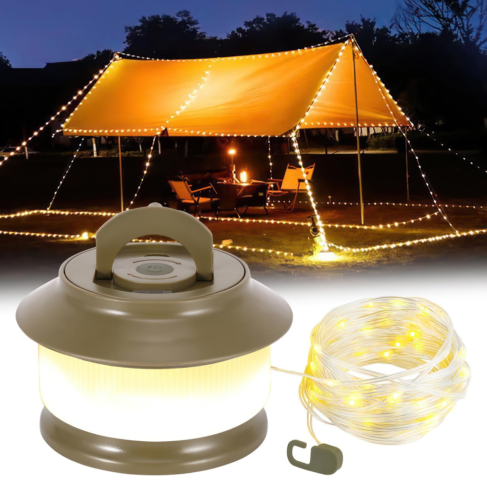COZHYESS 20 M 2 in 1 Camping Lights, Portable Camping String Lights, Outdoor String Lights with 8 Lighting Modes, Light String Quick Collection, for Camping, Night Fishing, Garden Decoration