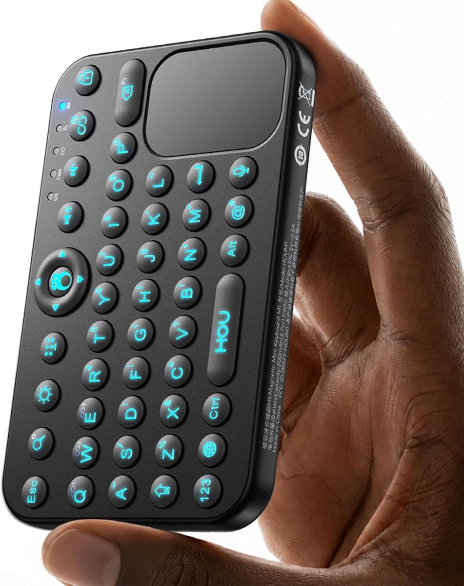 Mini teclado Bluetooth, portátil magnético, panel táctil y retroiluminación de 7 colores | Teclado ergonómico de escritura portátil, 3 pares múltiples de dispositivos para teléfono, computadora portátil, iPad y TV, viajes, oficina y uso doméstico, negro
